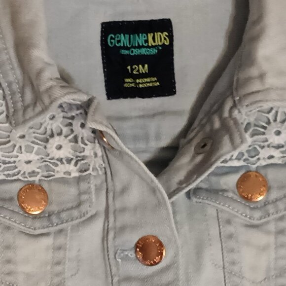 NWT ~Genuine Kids, from Oshkosh, Light Denim Jacket w/ Lace Accents (12 Months) - Picture 8 of 9